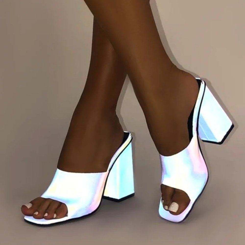 Public Desire | Pixel Blue Reflective Block Heels